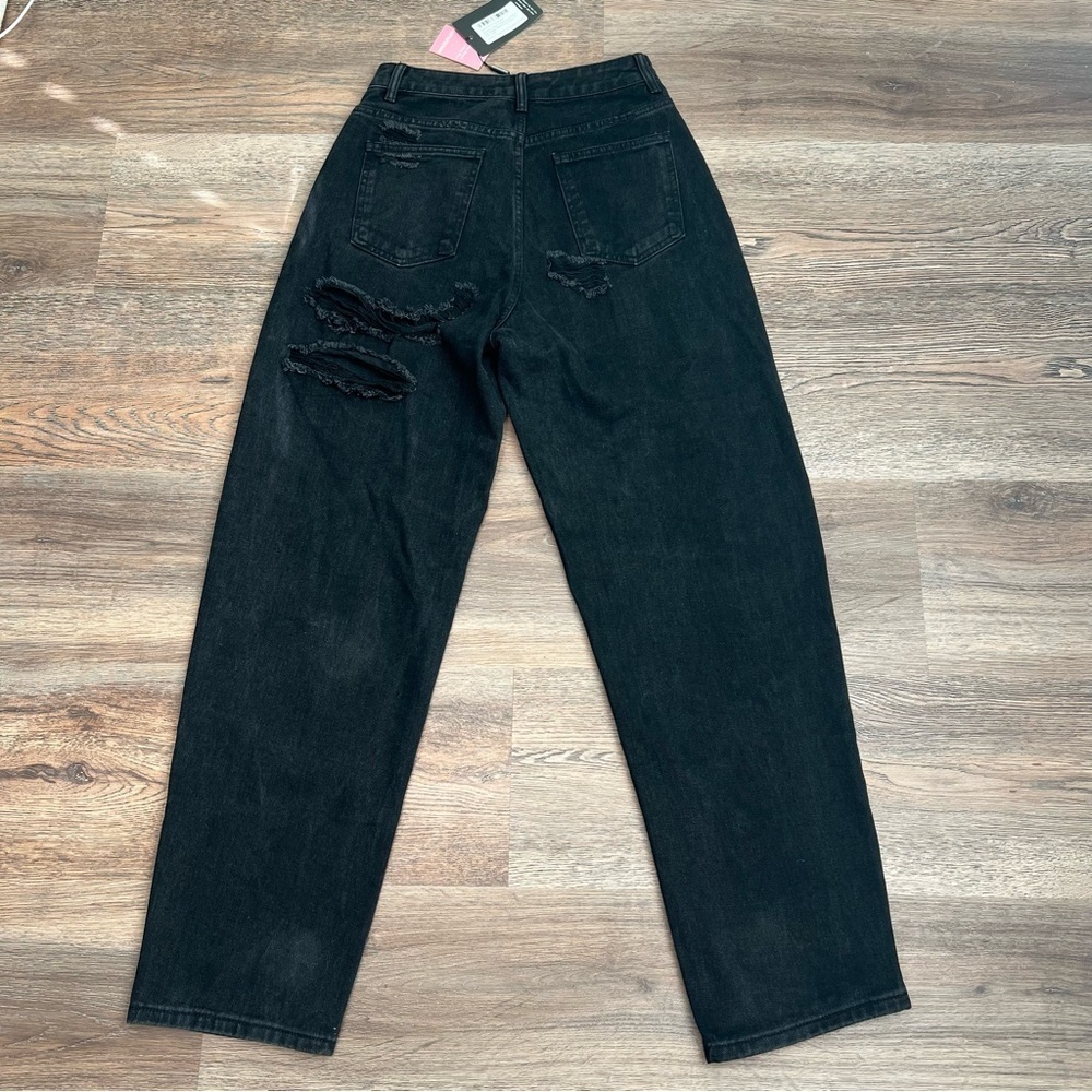 NWT Pretty Little Thing Bagg Boyfriend High-Waisted Black Jeans Distressed 6 - Picture 3 of 9